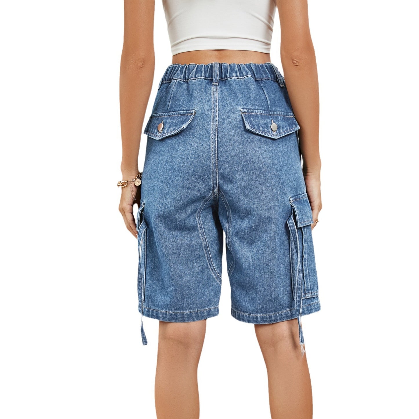 Women's Summer Washed Personalized Denim Cargo Women's Jeans