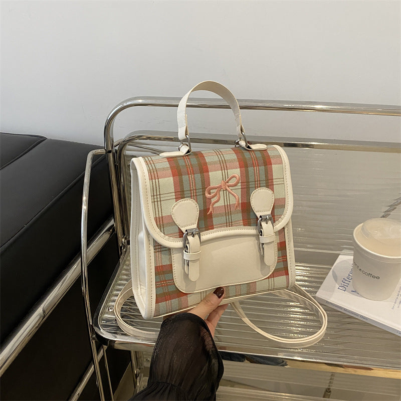 Women's Versatile Lattice Contrast Color Mini Portable Backpacks