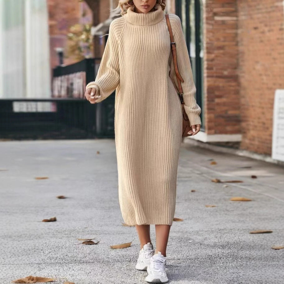 With Loose Over Knee Turtleneck Knitting Long Dress Elegant Sweaters