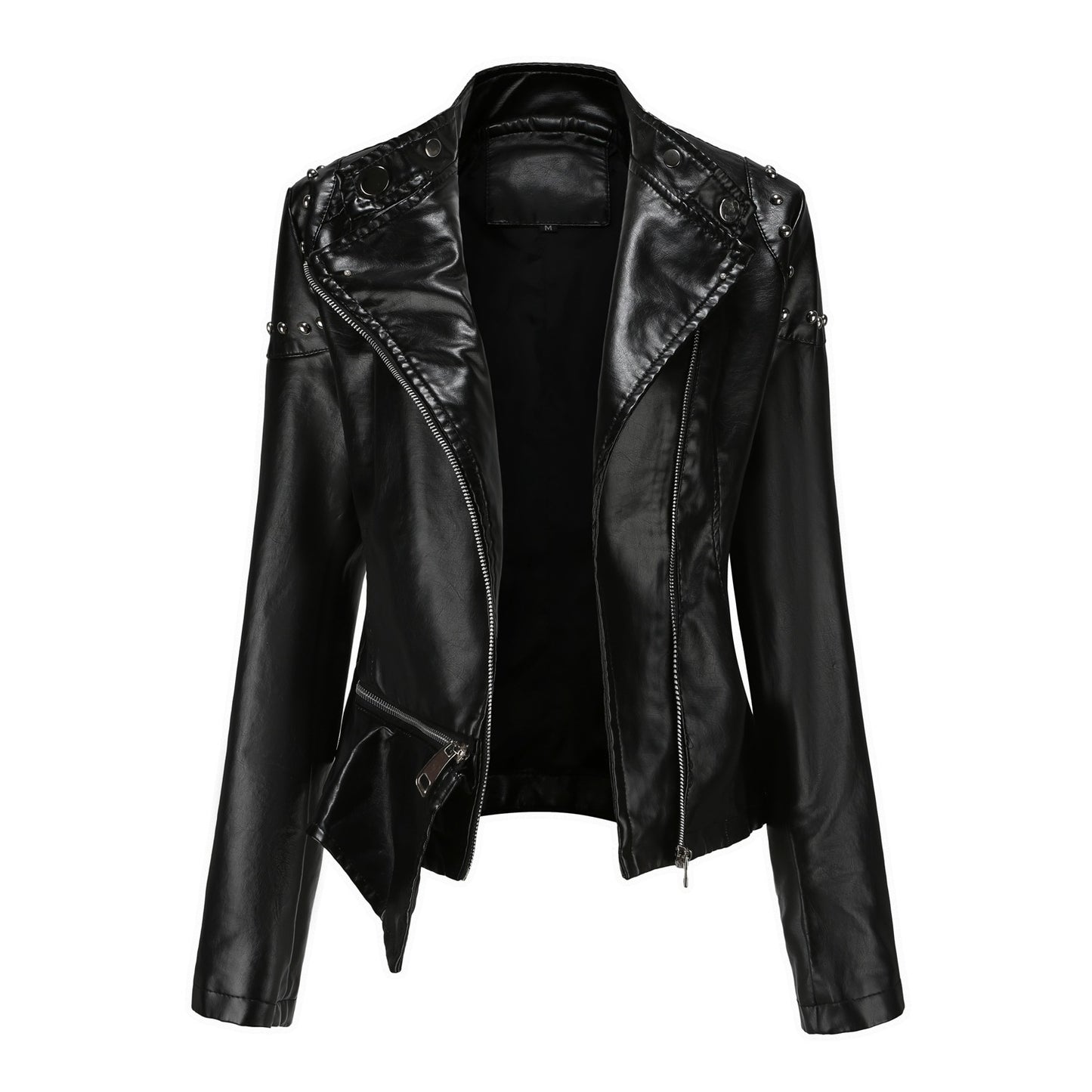 Women's Fashion Leather With Stand Collar Solid Jackets