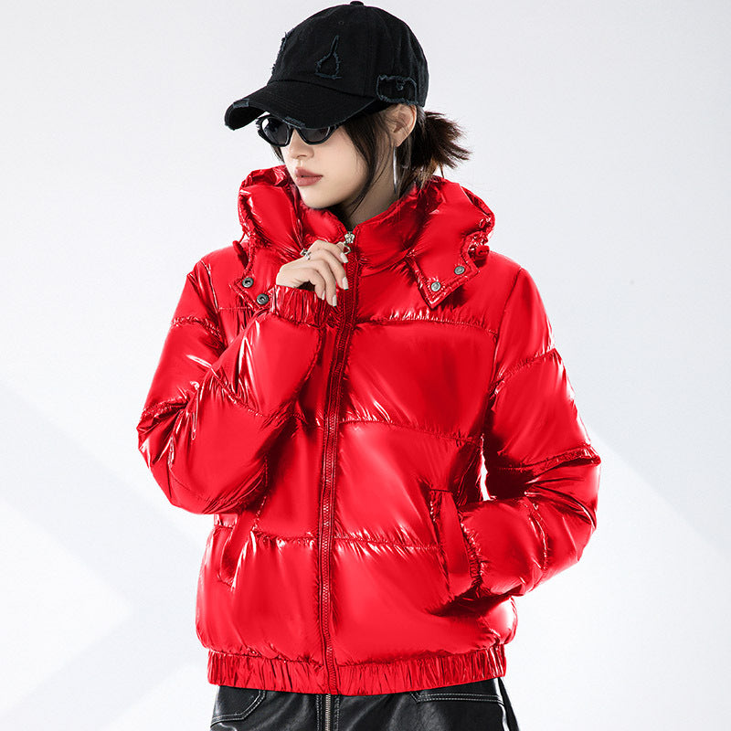 Women's Glossy Hooded Fashion Winter Korean Style Coats