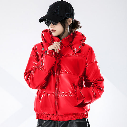 Women's Glossy Hooded Fashion Winter Korean Style Coats