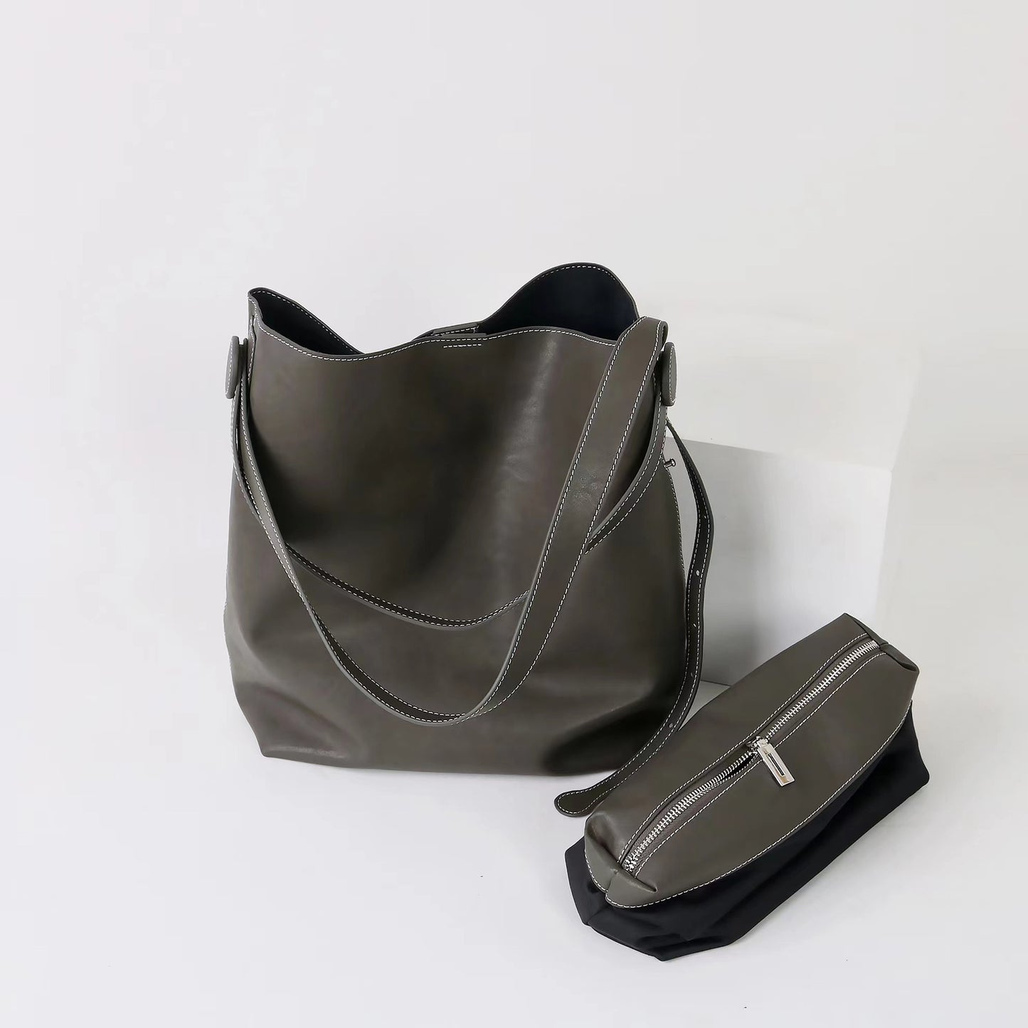 Cowhide Vegetable Basket Niche Large Capacity Handbags