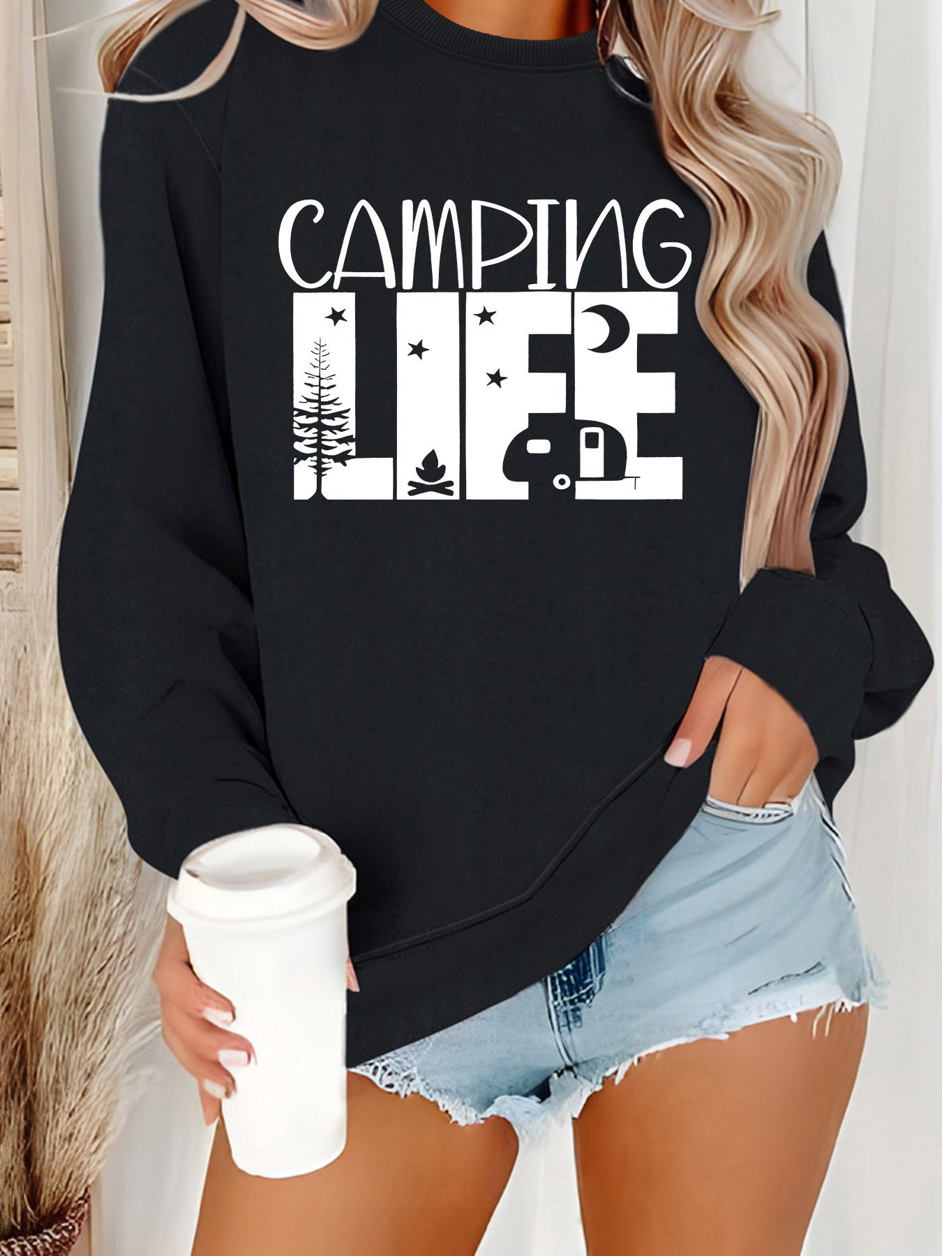 Women's Neck Letter Print Casual Long Sleeve Women's Sweater, Sweater