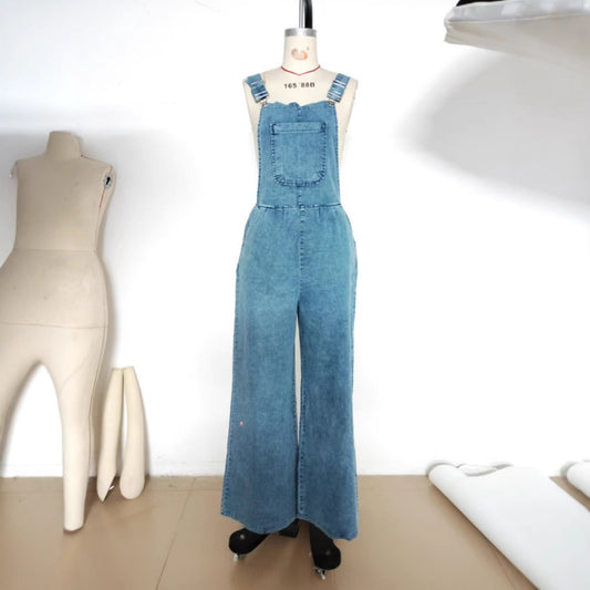 Women's Summer Loose Side Pocket Sleeveless Denim Jeans