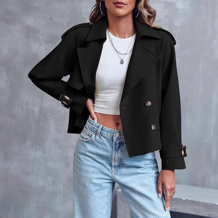 Women's Double Breasted Trench Fashion Long Sleeve Coats