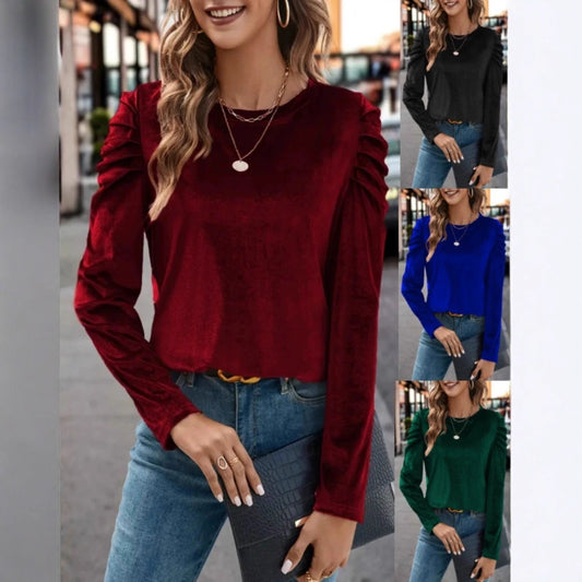 Women's Veet Casual Round Neck Slim Fit Puff Tops