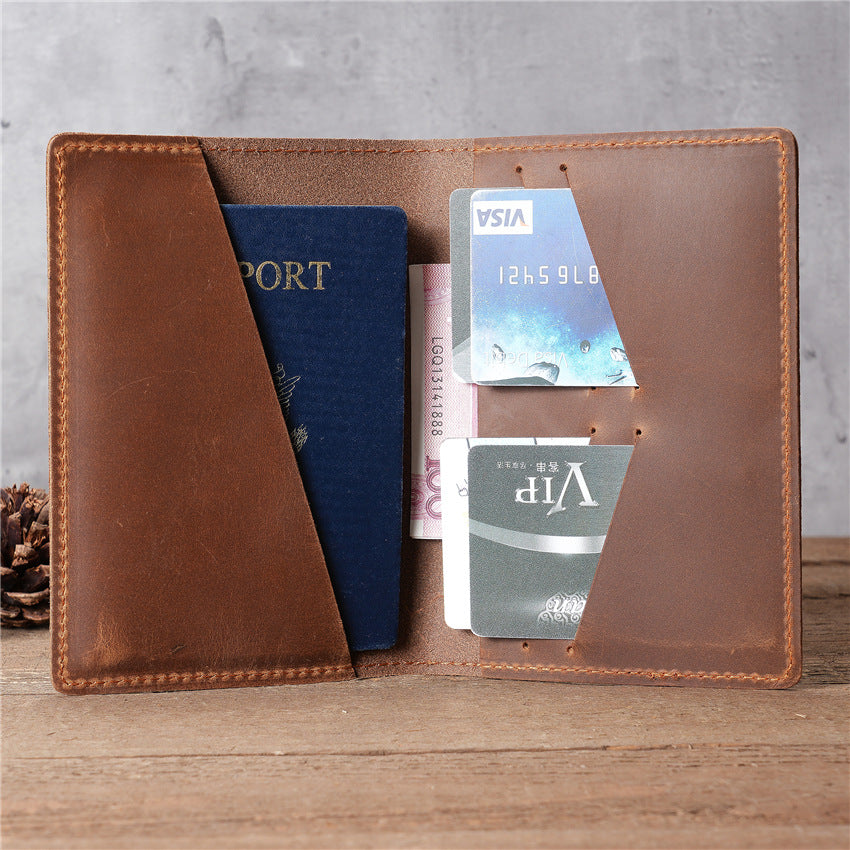 Men's Cowhide Passport Ticket Clip Storage Multifunctional Id Package