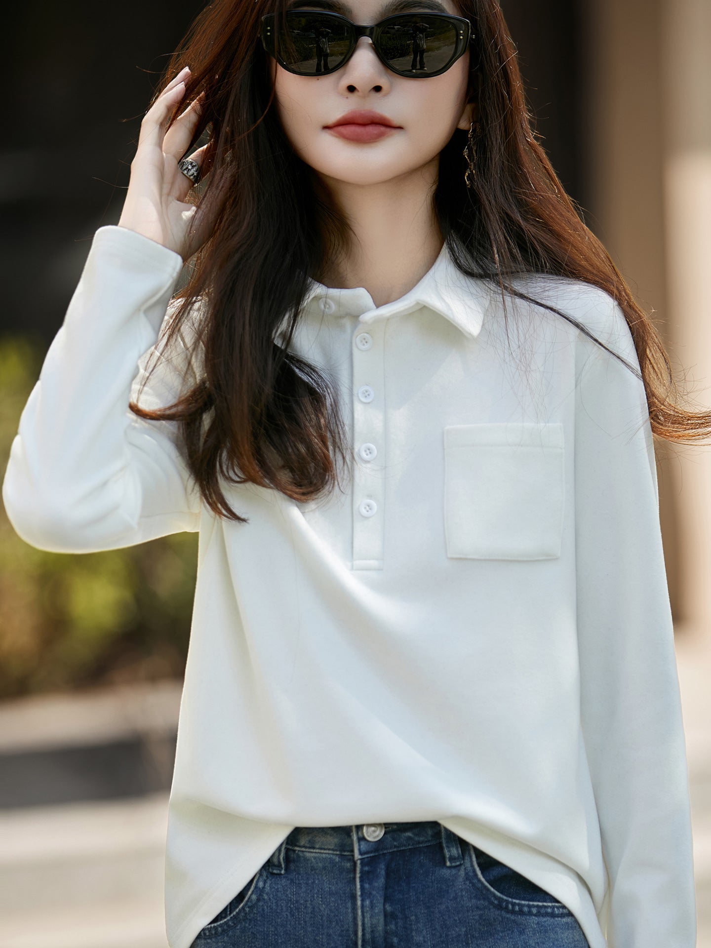 Lapel Double-sided Brushed Base Shirt Female Blouses