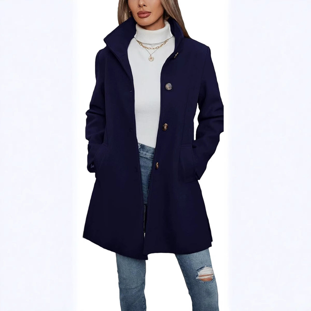 Women's Fashion Casual Thick Long Sleeves Woolen Coats