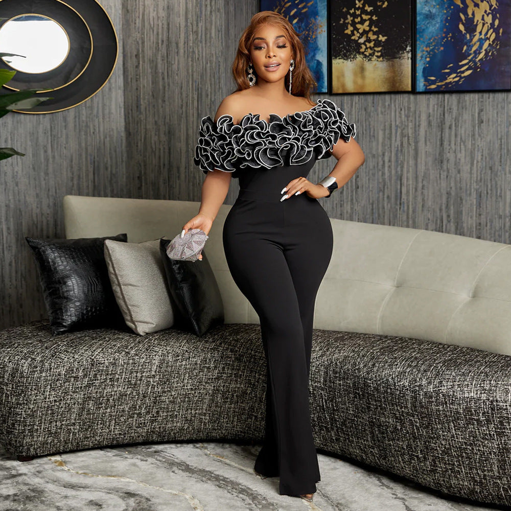 Women's Fashion Wear Sexy Tight Flounce One-piece Jumpsuits