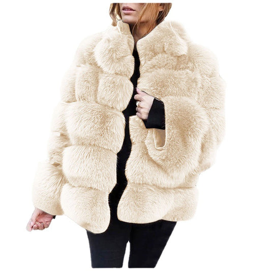 Women's Female Faux Imitation Fox Horizontal Stitching Coats
