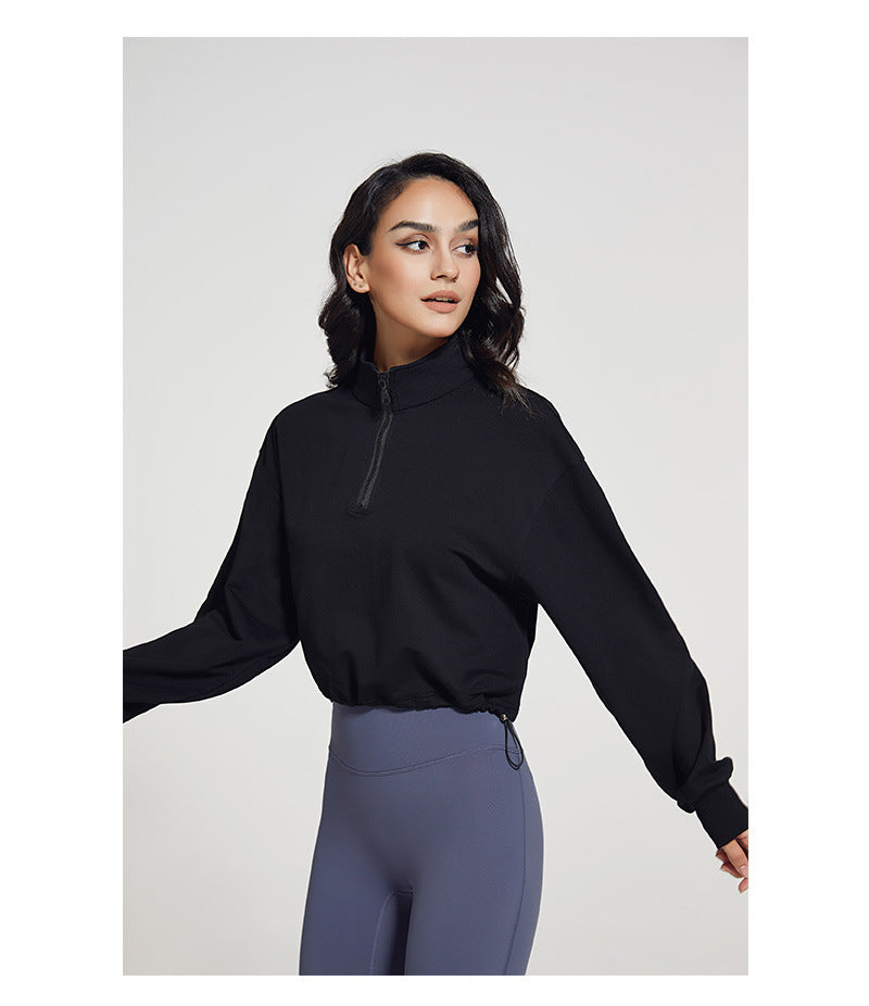 Women's Collar Fitness Sports Loose Zip Drawstring Long Sleeve Yoga Wear Women's Sweater, Sweater