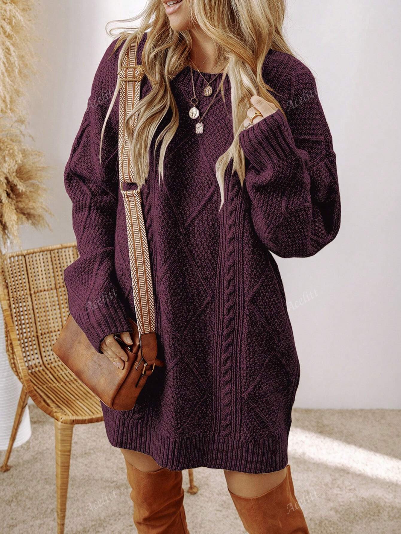 Women's Winter Vintage Textured Casual Loose Slim Sweaters