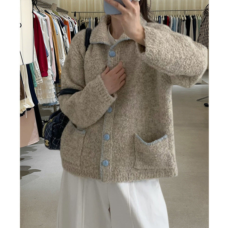 Women's Lapel Sweet Knitted Wear Korean Style Sweaters