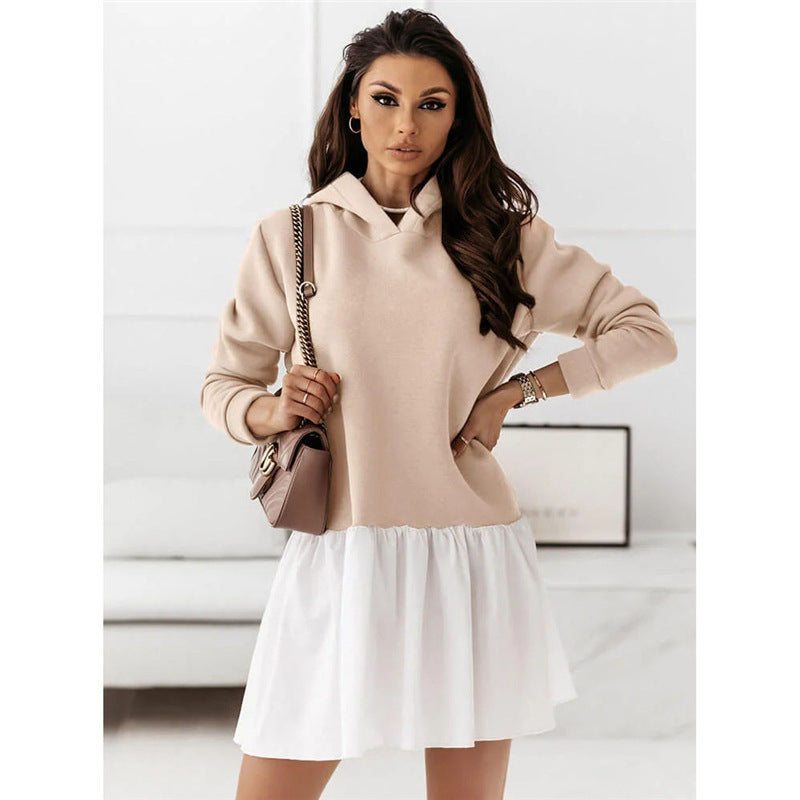 Pretty Women's Spring Pullover Hooded Patchwork Dress