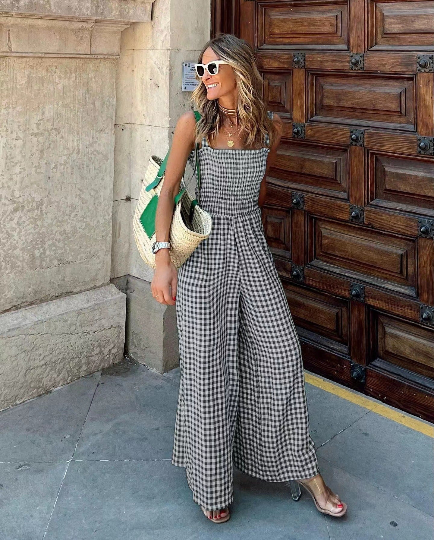 Women's Summer Elegant Trousers Plaid Casual Jumpsuits