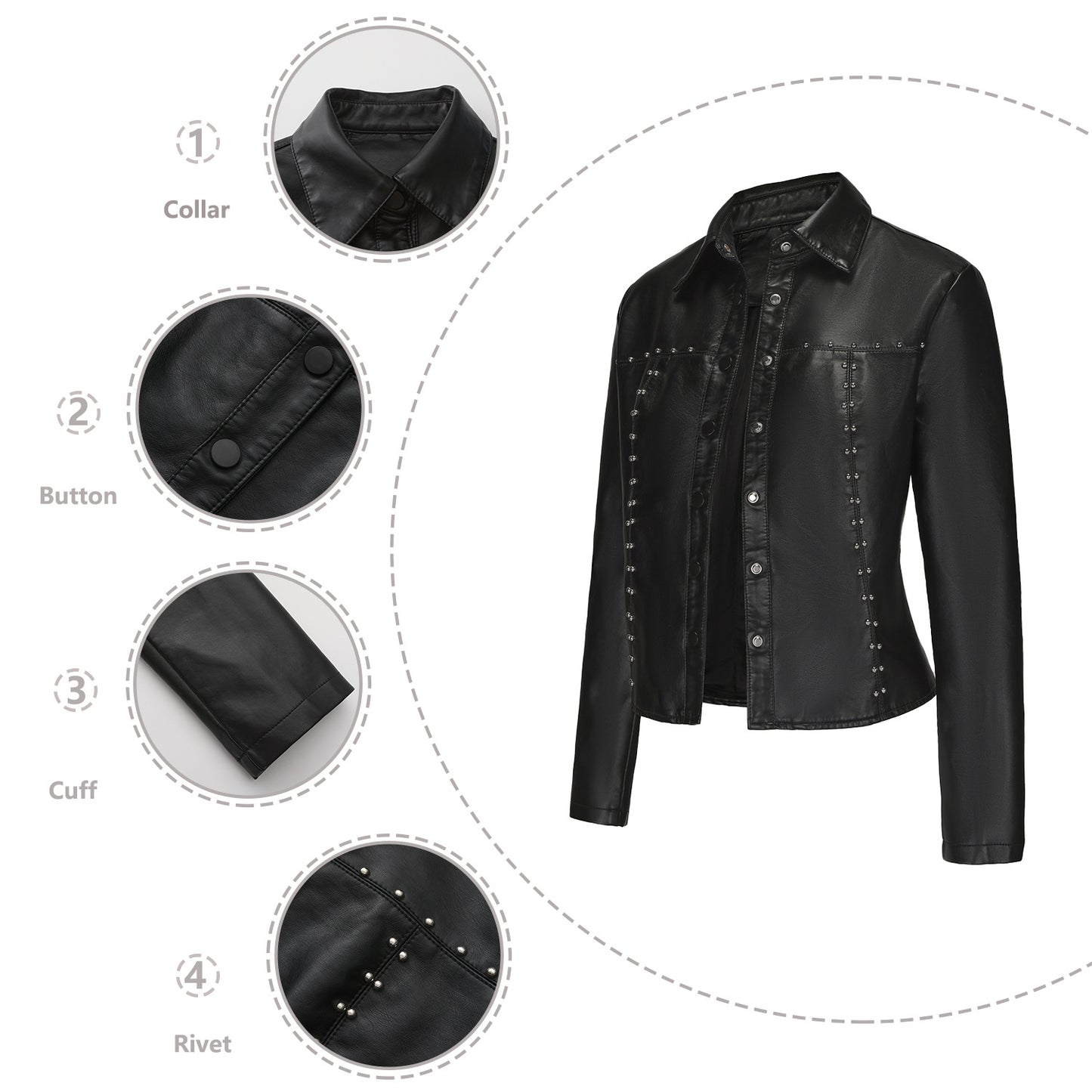 Women's Rivet Leather Button Fashion Popular Thin Jackets