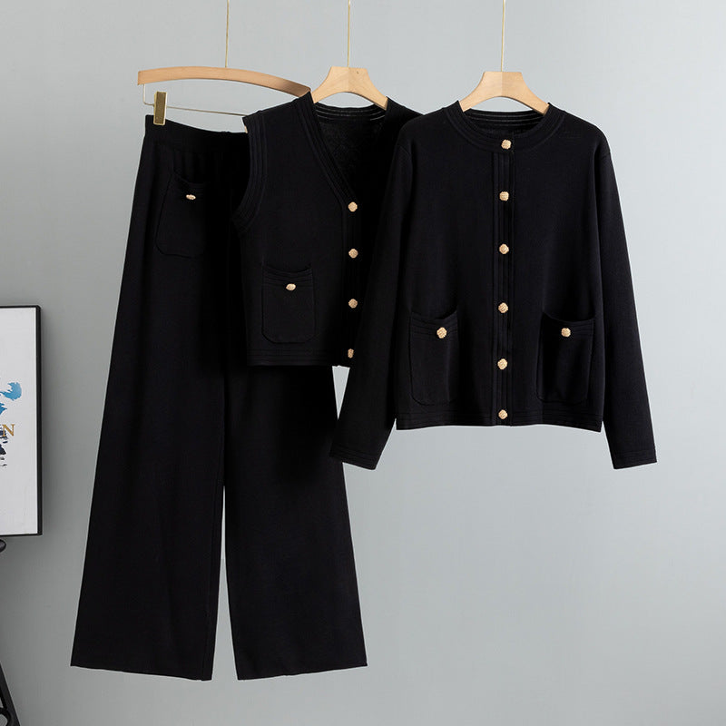 Women's Korean Style Wide Leg Three-piece Set Suits
