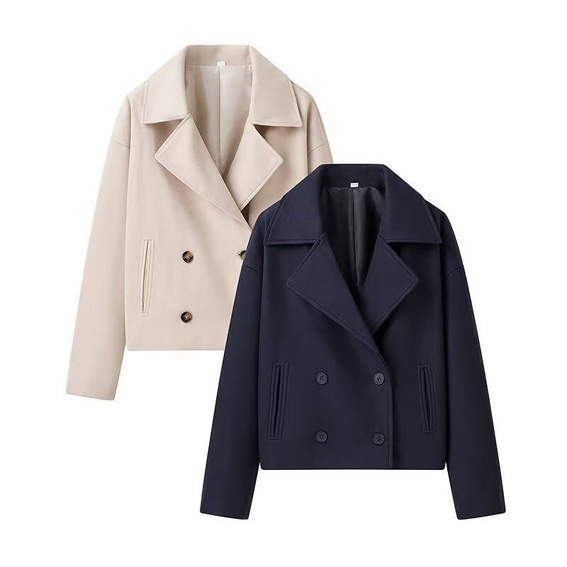 Autumn French Style Lapel Double Breasted Coats