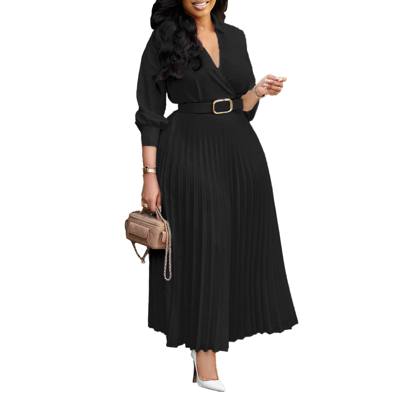 Women's Fashion Elegant Polo Collar Solid Color Dresses