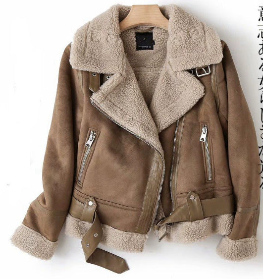 Women's Fashion Casual Thickening Motorcycle Suede Fur Coats