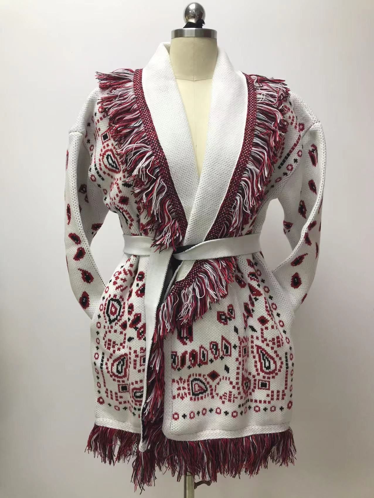 Women's Thick Tassel Jacquard Mid-length Loose Color Matching Sweaters