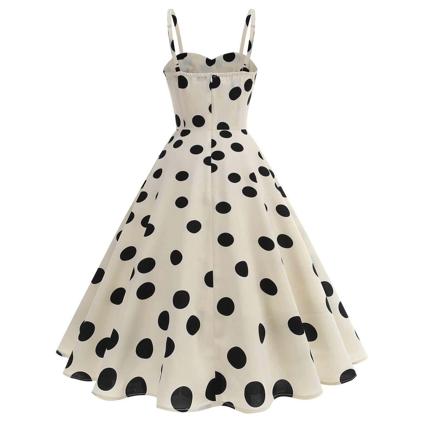 Retro French Elegant Graceful Dot Polka Dots Printed Tied Backless Dress