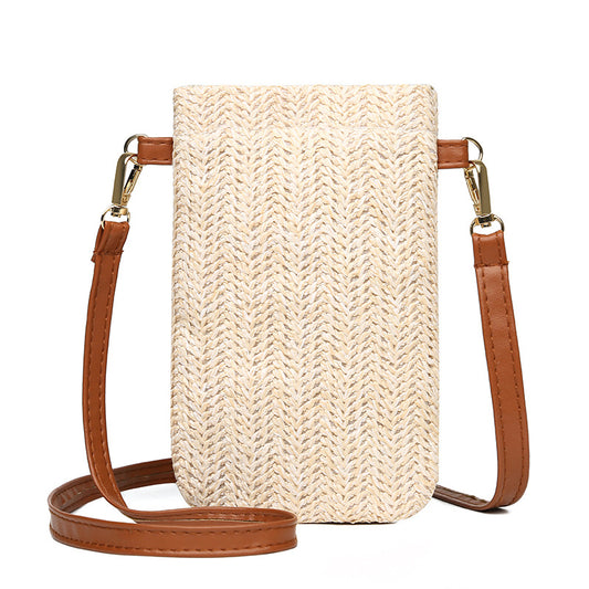 Women's Summer Beach Woven Vertical Mobile Straw Shoulder Bags
