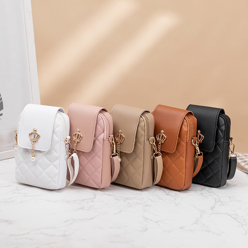 Women's Pearl Pendant Rhombus Vertical Mobile Fashion Crossbody Bags