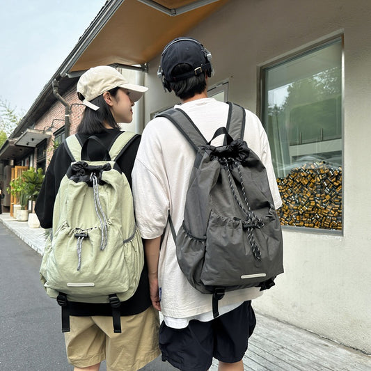Men's Drawstring Pull String Nylon College Trip Backpacks