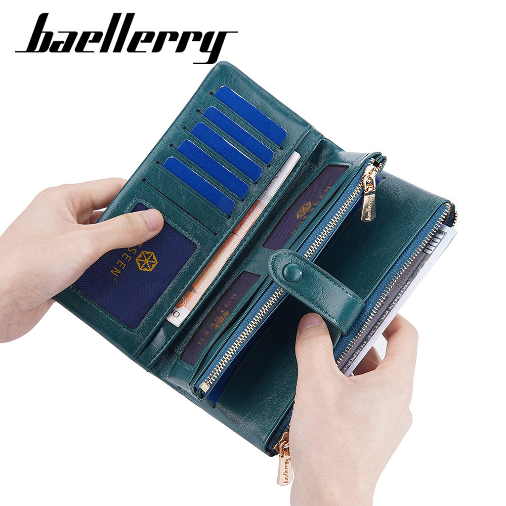 Women's Long Korean Style Oil Wax Leather Ladies Wallets