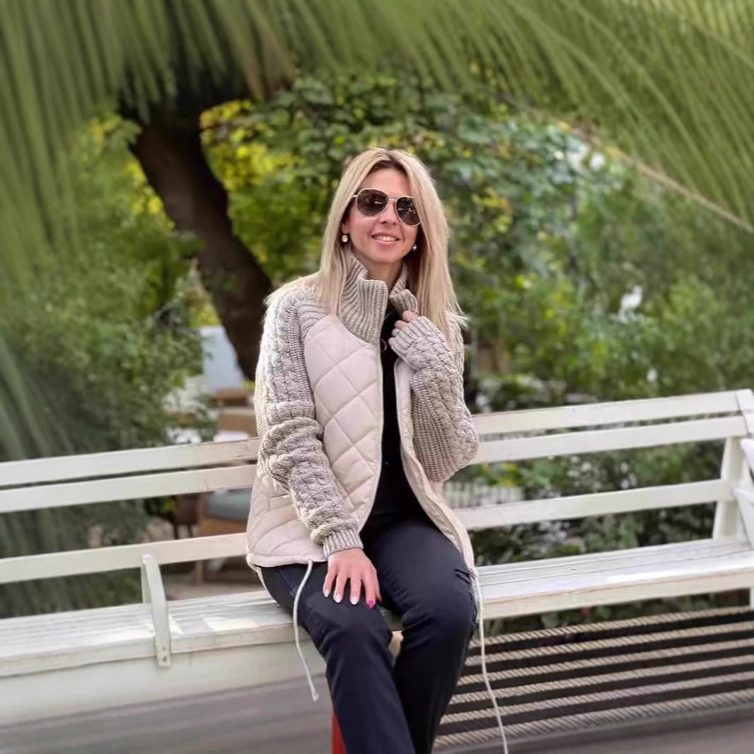 Women's Stand-up Collar Splicing Zipper Long Sleeve Coats