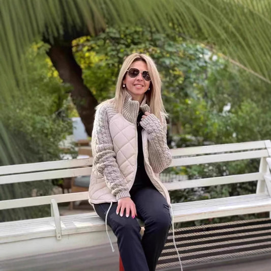 Women's Stand-up Collar Splicing Zipper Long Sleeve Coats