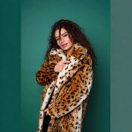 Leather Fur Faux Leopard Extended Artificial Coats