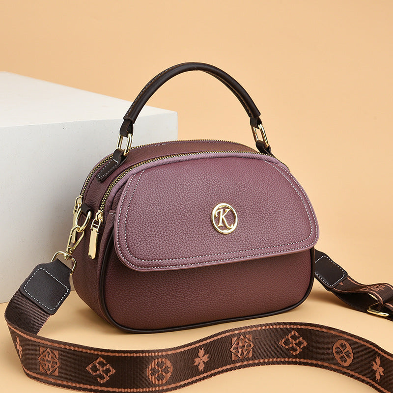 Women's Mother's Soft Leather Korean Fashion Round Handbags