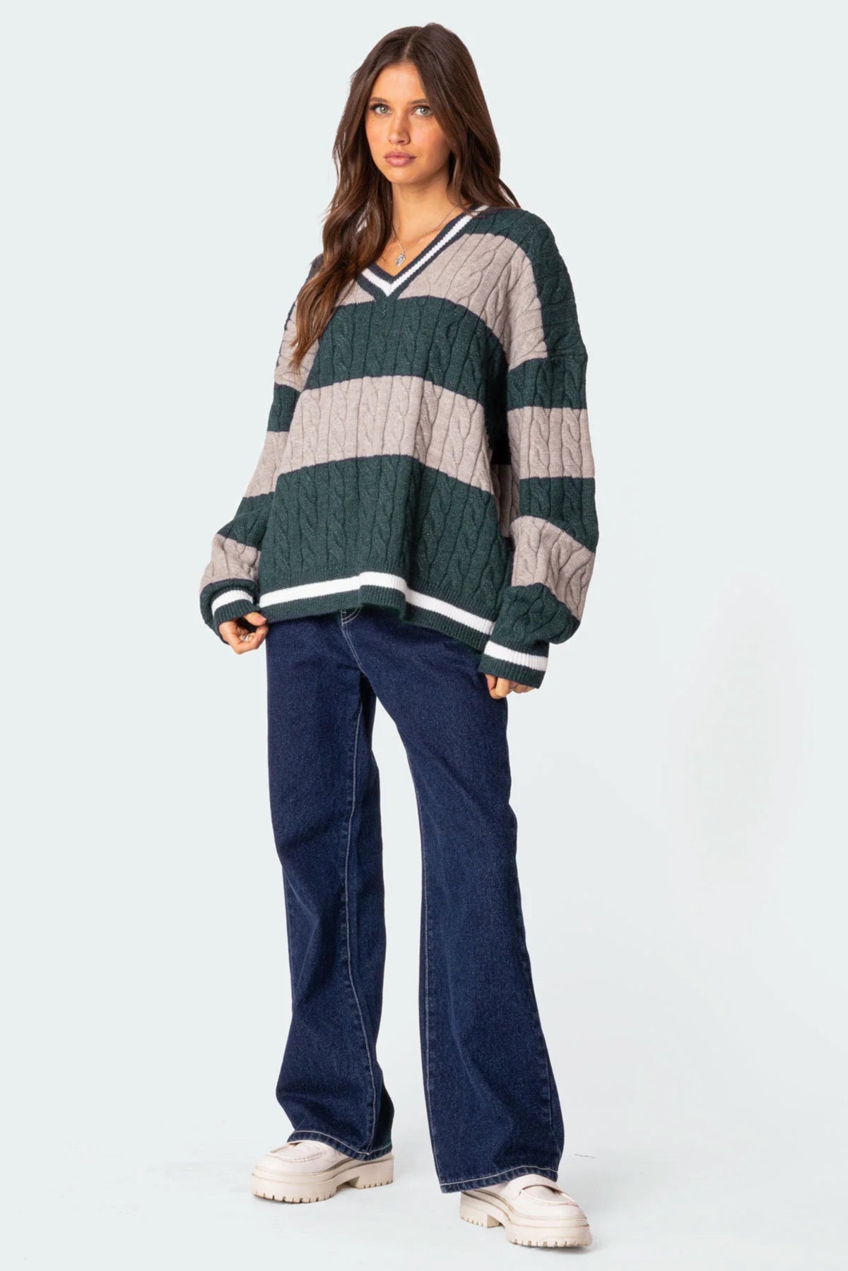 Women's Striped Contrast Color Loose Long Sleeve Sweaters