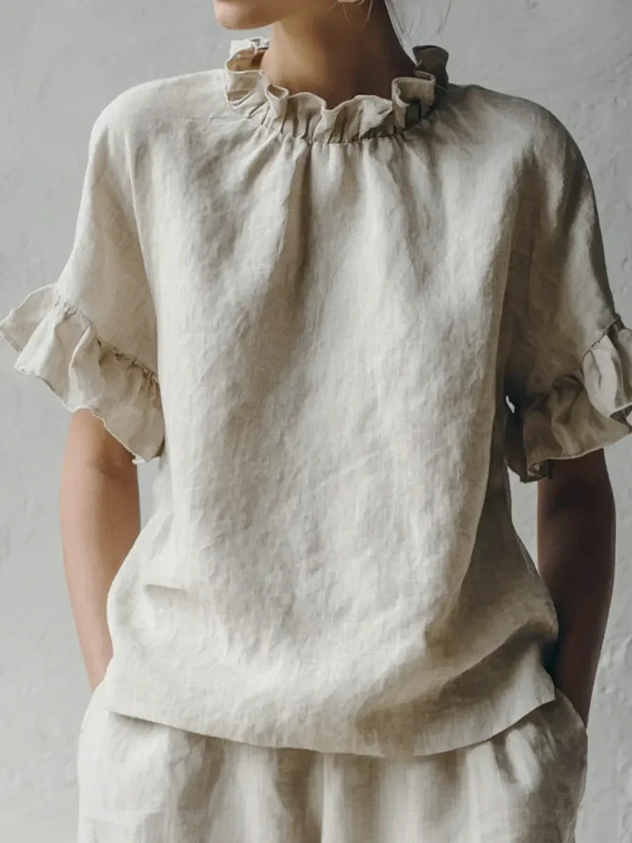 Women's Solid Color Casual Loose Lotus Leaf Short-sleeved Women's T-shirt