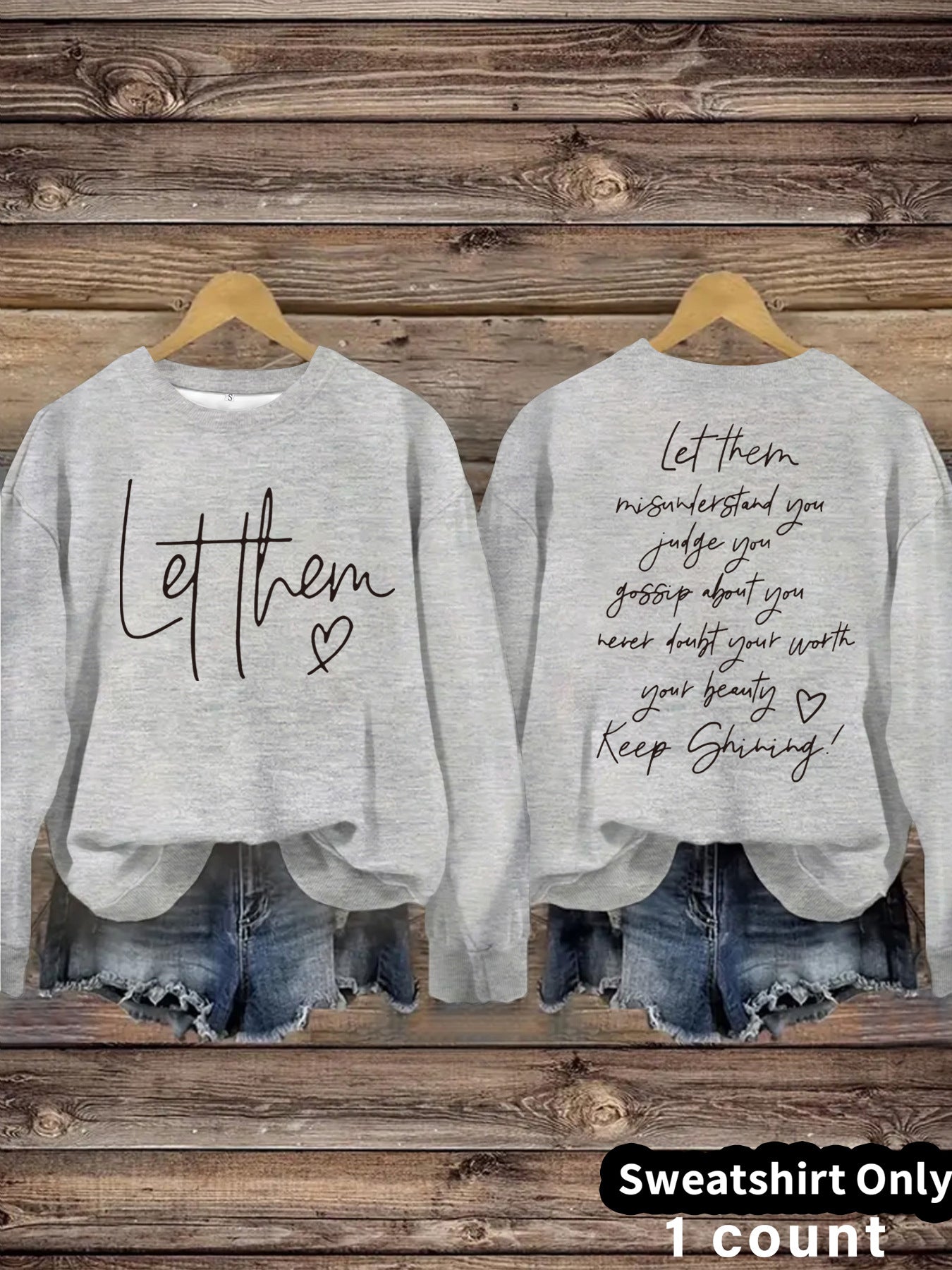 Women's Round Neck Letter Print Casual Loose Sweaters