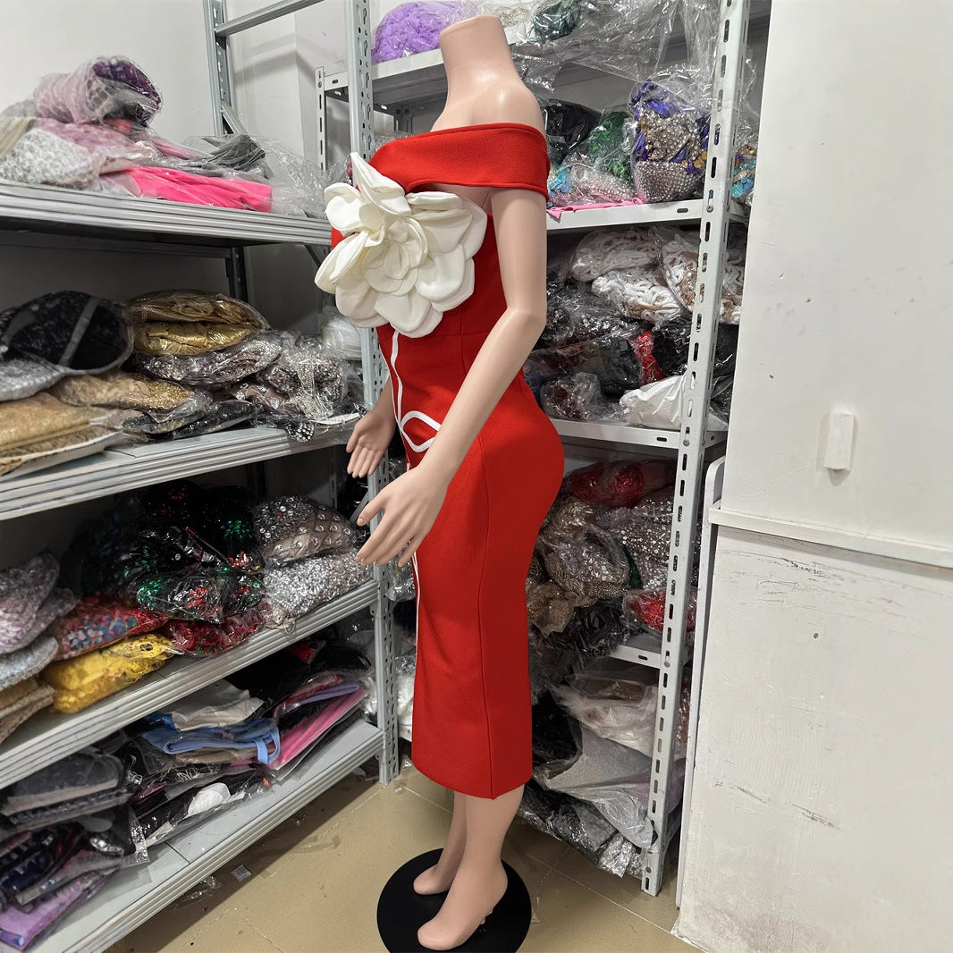 Women's Tube Large Flower Decorative Bandage Dress Dresses