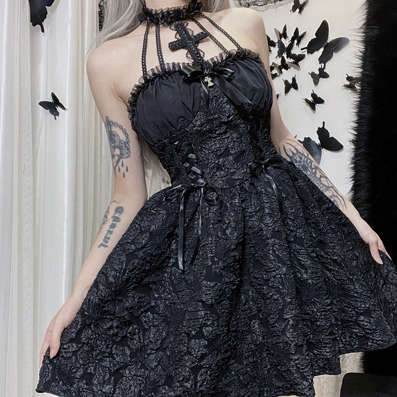Women's Halloween Pleated Dress Summer Design Cross Halter Dresses