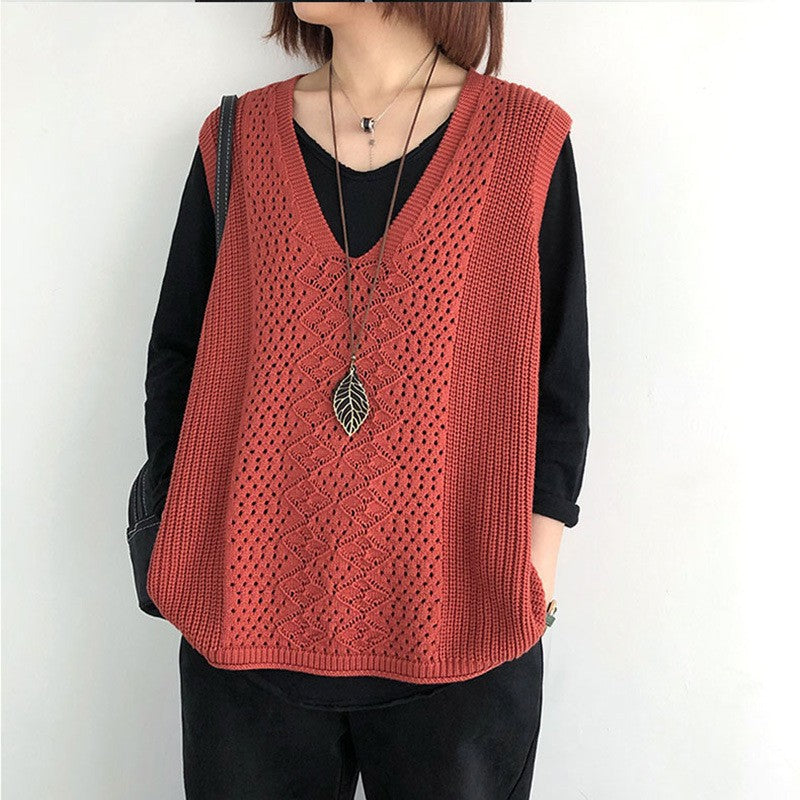Women's Style Solid Color Hollow Out Knitted Women's Vest
