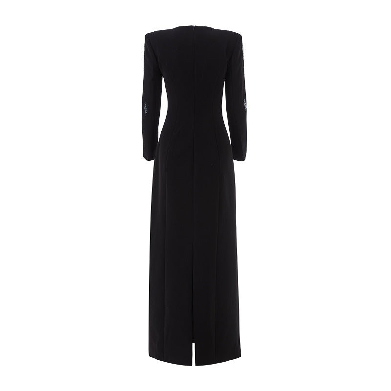Women's Beaded Sequined Black Dress Elegant Fashion Wear Dresses