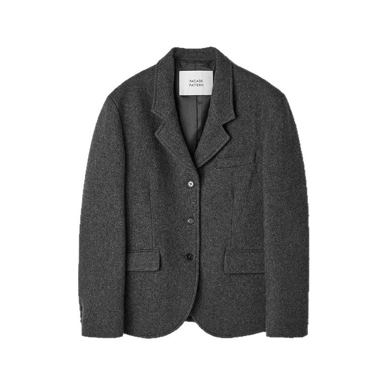 Women's Solid Color Wool Korean Commuter Advanced Blazers