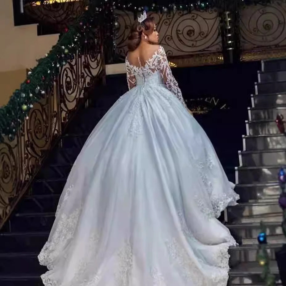 Screen Dress African Bridal Long Sleeve Diamond Decorations Wedding Dresses