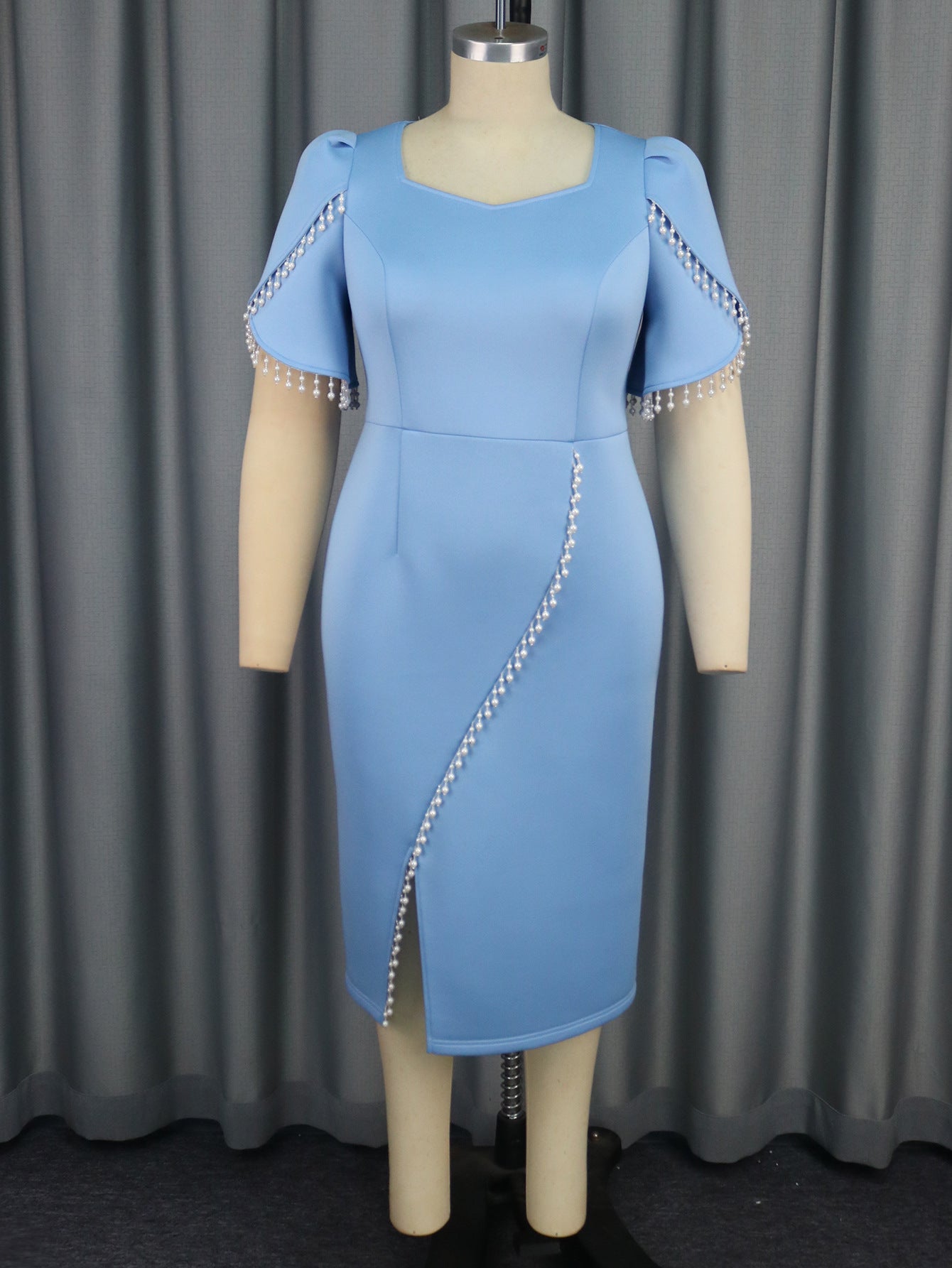 Women's Elegant Style Square Collar Pearl Slit Dresses
