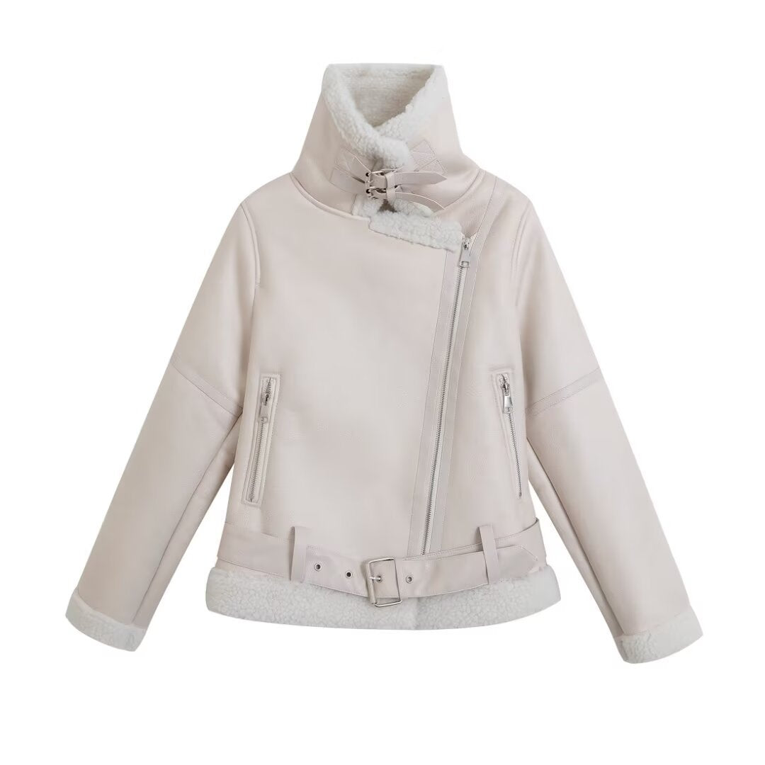 Women's American Street Fur Integrated Motorcycle Fashion Jackets