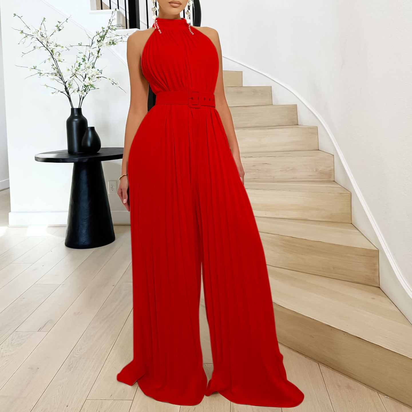 Fashion Sexy Solid Color Sleeveless Wide Jumpsuits