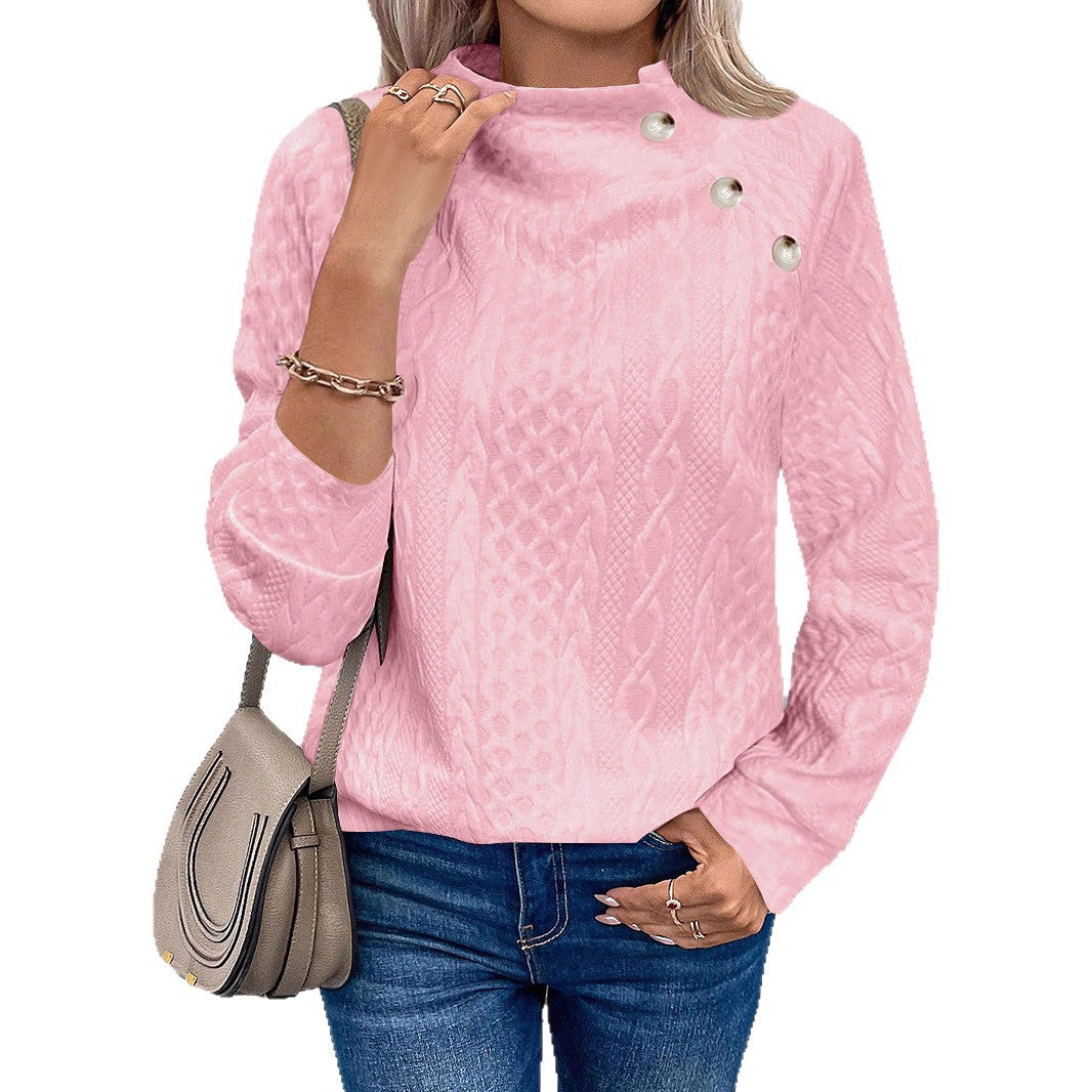 Women's Turtleneck Buttons Casual Fashion Sports T-shirt Sweaters