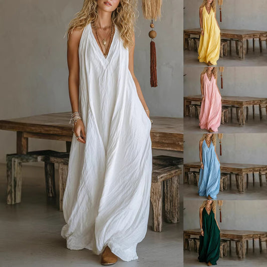 Women's Casual Sleeveless Loose Pockets Cotton Linen Jumpsuits